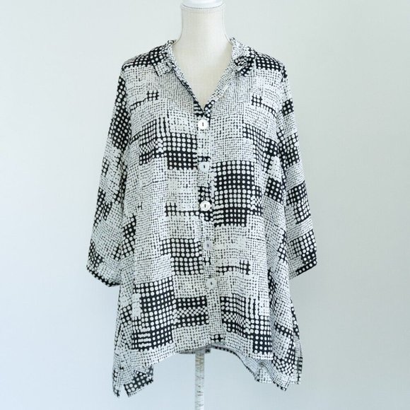 Inae Collection Womens Black Polka Dot Lagenlook Button Front Tunic Size Small - Picture 1 of 8